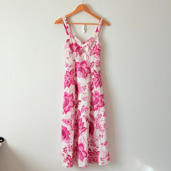 Zara Printed Openwork Embroidered Long Dress Blogger Fav White Pink Size XS - Picture 6 of 10